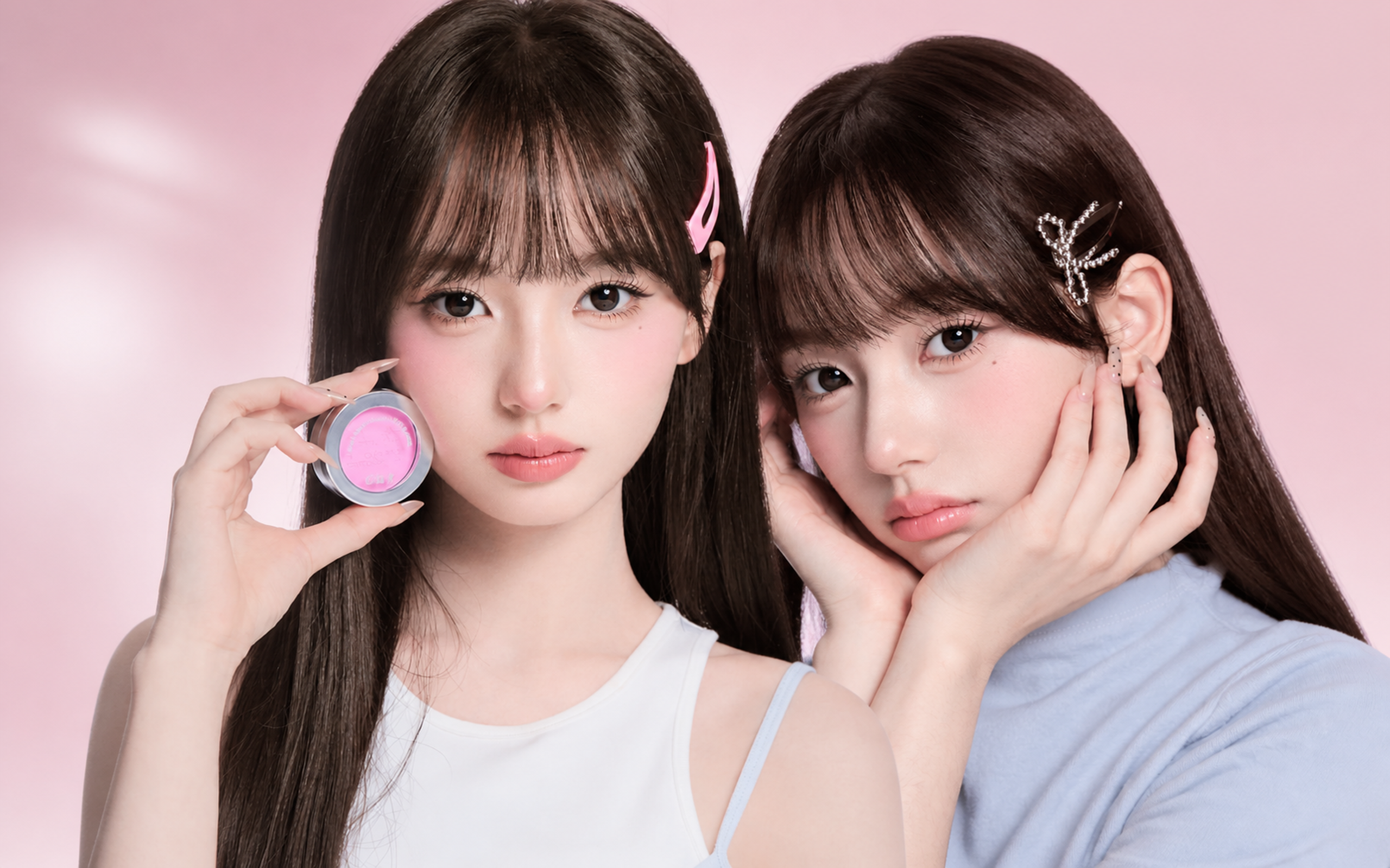 JILL LEEN soft matte blush campaign with a model holding an open blush compact